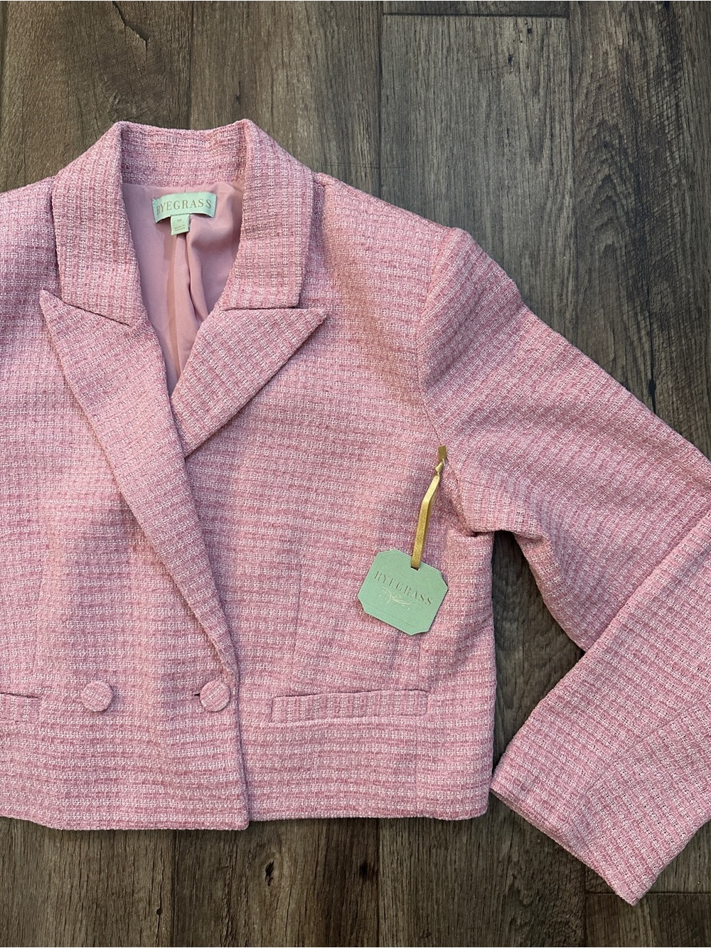 Ryegrass Double-Breasted Cropped Tweed Blazer Women’s Size 16 Zephyr Pink